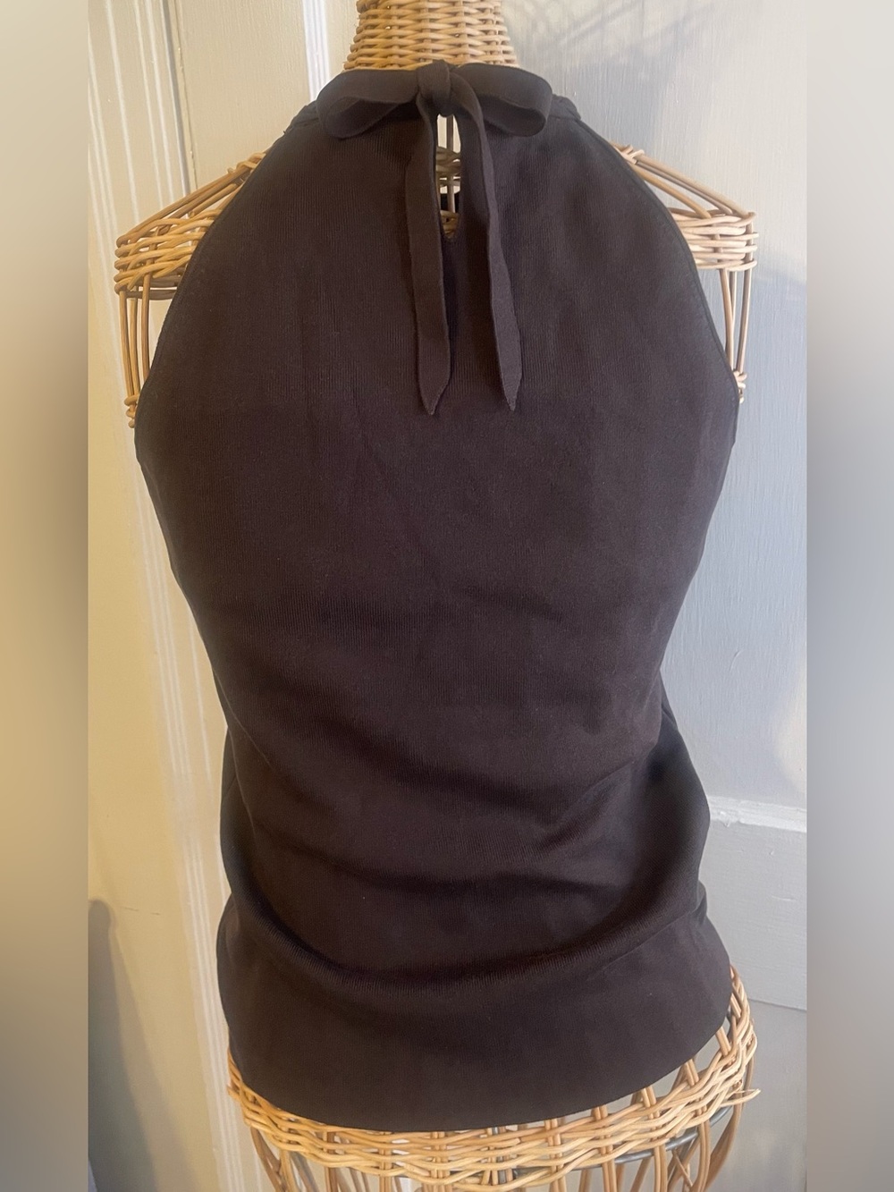 Ann Taylor Sleeveless Braided Halter Top Back Tie Keyhole Dark Brown Y2K Womens